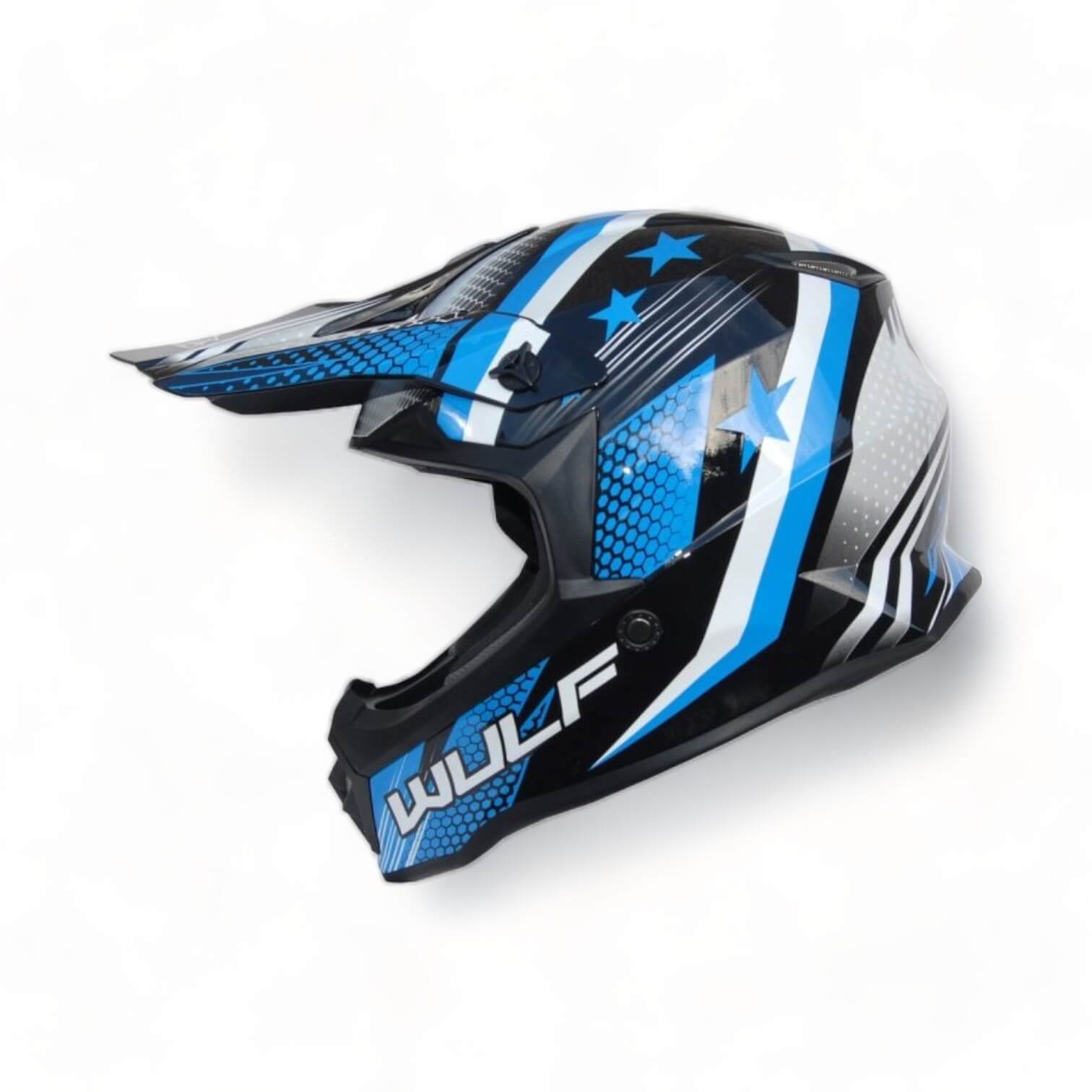 a black and blue Wulfsport helmet