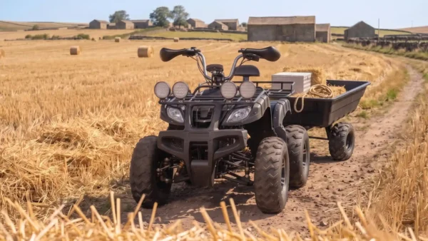 Eco Rider Explorer Gt Electric Quad Bike Towing Trailer in Field